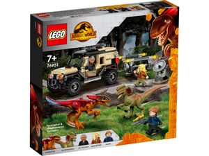 LEGO Jurassic World Pyroraptor & Dilophosaurus Transport, Dinosaurier-Spielzeug mit Off-Road-Spielzeugauto, 3 Minifiguren und 2 Dino-Figuren, für Fans von Jurassic-Park, ab 7 Jahre 76951