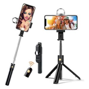 FNCF Selfie Stick Stativ mit Licht 4 in 1 Mini Selfie Stick mit Bluetooth Fernauslöser Handy Ausziehbarer Selfie Stab und tragbarer Einbeinstativ Handyhalter