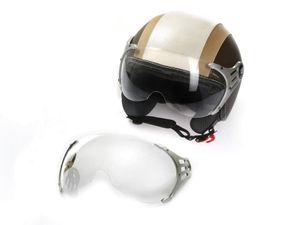 Motorradhelm Jethelm Rollerhelm CMX Chap weiß mit Leder braun inkl. Visier klar  "L"