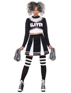 Gothic-Cheerleader Kostüm für Damen Halloween schwarz-weiß