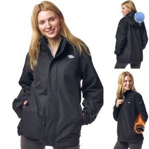 3in1 Smart Jacket - Wasserdichte Jacke mit Fleece Zipp-In - Damen, schwarz, L