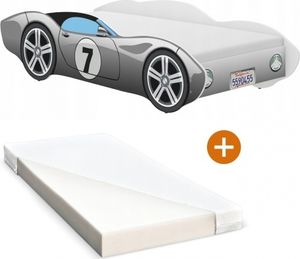 iGLOBAL Kinderbett Autobett Cars Bett Jugendbett Juniorbett Bett mit Lattenrost Stellage Schaumstoffmatratze Grau 140 x 70 cm