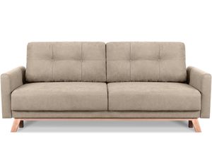 Konsimo Sofa 3 Personen mit ausziehbare Liegfläche "VISNA", Beige, Stoff, Scandinavian, 220x79x95