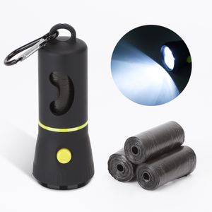 Hundekotbeutelspender mit LED-Taschenlampe und Karabiner Haken, Hundekotbeutelspender für Leine mit 3 Rollen Biologisch Abbaubare Hundekotbeutel (1 Stück, Schwarz)