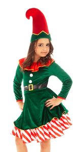 Weihnachtselfe Wichtel Zwergen Kostüm für Mädchen - Grün Rot Größe: 116