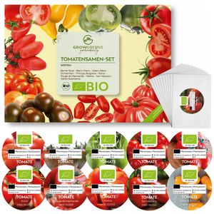 Tomatensamen Set (10 Sorten) - Tomaten Samen Anzuchtset aus biologischem Anbau ideal für Terrasse, Balkon & Garten