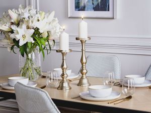 BELIANI Kerzenständer 2er Set Gold Aluminium Modernes Klassiches Design Handgefertigt Verschiedene Größen Tischdeko Deko Haushalt & Wohnen