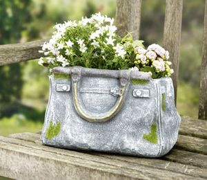 Blumentopf "Handtasche" in Stein Optik, Pflanztopf in Taschenform, Pflanzgefäß, Gartendeko für Draußen, Pflanzschale