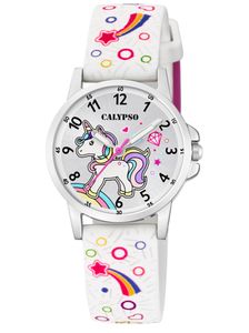 Calypso Kinder Armbanduhr Mädchen Uhr Einhorn PU-Band weiß K5776/4