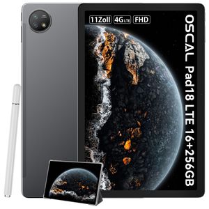 OSCAL Pad18 Tablet 11" mit Touchstift und Hülle, 16(8+8)GB RAM+256GB ROM, 4G-Dual SIM+5G WiFi, 1920x1200, 8800mAh Akku/13MP Kamera/Face ID, Grau