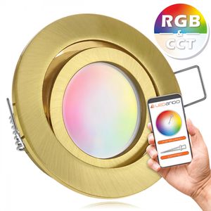 RGB CCT LED Einbaustrahler Set GU10 in gold / messing mit 5W Leuchtmittel von LEDANDO - RGB + Warm bis Kaltweiß - inkl. WiFi APP-Steuerung - Tuya Smart Life