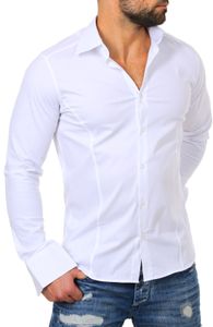 Redbridge Herren Uni Hemd Slimfit einfarbig langarm taillierter körperbetonter Schnitt R-2111, Grösse:4XL, Farbe:Weiß