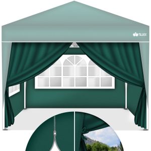 tillvex® 4X Seitenwand grün für Pavillon 3x3m & 3x6m | Faltpavillon Seitenteile wasserabweisend | Seitenfenster & Reißverschluss | Seitenwände für Gartenzelt Partyzelt