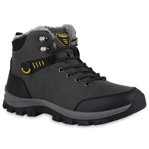 VAN HILL Herren Warm Gefütterte Outdoor Boots Bequeme Profil-Sohle Schuhe 840854, Farbe: Dunkelgrau, Größe: 43