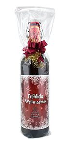 Fröhliche Weihnachten - 1 Liter Flasche Bier in Folie und Schleife verpackt als Geschenk