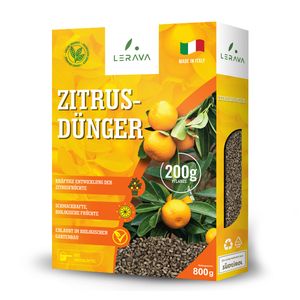 LERAVA® Zitrusdünger - 800g - Kräftiges Wachstum, schmackhafte biologische Früchte - Für Topf und Garten - 100%  Italy