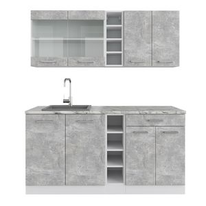 Vicco Single kitchen R-Line, 160 cm with worktop, Concrete/White