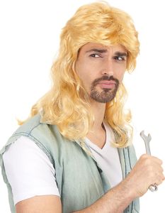 Blonde Vokuhila-Perücke für Herren