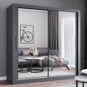 Schwebetürenschrank Kleiderschrank Schrank 203cm Grau/Grau mit zwei Spiegeln MILAN Schwebetürenschrank Kleiderschrank Schrank 203cm Grau/Grau mit zwei Spiegeln MILAN