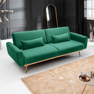 Retro Schlafsofa BELLEZZA 208cm smaragdgrün Samt 3-Sitzer Couch inkl. Kissen Sofa Schlafcouch