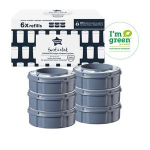 Tommee Tippee Twist and Click Advanced Windeleimer Nachfüllkassetten, Nachhaltig gewonnener antibakterieller Greenfilm™, 6er-Set, FFP