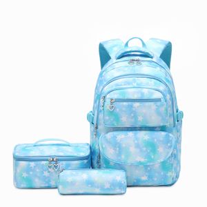 Školský batoh pre dievčatá 3 ks s obedovou taškou s ceruzkou, priedušná ľahká školská taška pre dospievajúce dievčatá, modrá