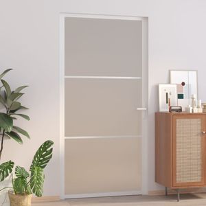 MÖBELCLORIS- Tür Weiß - Innentür 102,5x201,5 cm Weiß Mattglas und Aluminium Retro Design498897