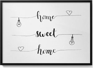 Inschrift an einer Wohnung „Home, sweet home“– Wandbild mit Rahmen – Gerahmtes Bild  – Wanddekoration – 100x70 cm –  Schwarz Rahmen