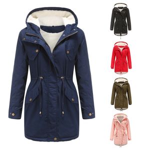 Damen Wintermantel Jacke Outwear Pelz gefüttert Trench Hooded Parka Mantel Reißverschluss,Farbe: Rosa,Größe:L