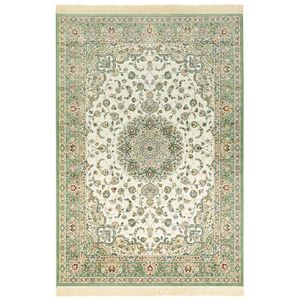 Orientalischer Samt-Teppich Fransen Antik Nain Ivory Grün, Größe:95x140 cm