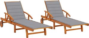 Sonnenliegen 2 Stk. mit Auflagen Massivholz Akazie