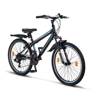 Chillaxx Bike Escape Premium Mountainbike in 24 und 26 Zoll Fahrrad für Mädchen Jungen Herren und Damen - 21 Gang Schaltung, Farbe:Schwarz-Blau V-Bremse, Größe:24 Zoll