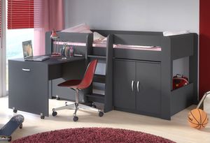 Hochbett Kombination Funky III mit Schreibtisch und Kommode 90x200cm dunkelgrau
