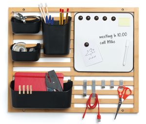 DomoPak Living Bambus Wandorganizer, 57 x 46 x 10,5 cm, Schlüsselbrett mit Behälter, Whiteboard und Magnete, für Werkzeuge, Flur, Küche, Büro, Keller, 901049