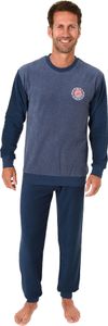 Langer Herren Frottee Pyjama, Schlafanzug mit Bündchen - 291 101 13 574 ; blau-melange , 54
