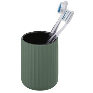 WENKO Keramik Zahnputz Becher Zahnbürsten Halter BELLUNO Grün Bad Accessoires WC