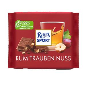 Ritter Sport - Barevná odrůda - Rum Grape Nut - 100g (červená)