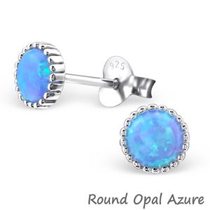 Opal Ohrringe: Silber Ohrstecker mit Opal Imitat Round Opal Azure