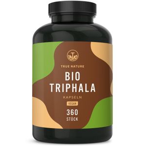 Bio Triphala - 360 Kapseln mit je 500mg - 2.000mg Hochdosiert - Premium Triphala Früchte aus Indien - Ohne Zusatzstoffe - Vegan, Deutsche Produktion - TRUE NATURE®