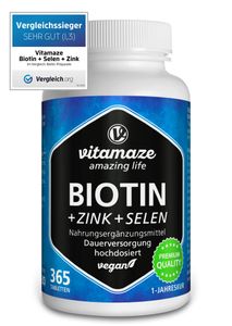 Biotin 10 mg + Zink + Selen für Haut, Haare & Nägel, hochdosiert & vegan, 365 Tabletten