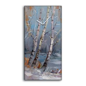 Wandkunst Leinwand Bild Uhr Geräuschlos 30x60 Ölgemälde Wald Bäume Winter - weiße Hände