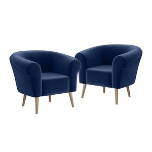 MEBLINI Sofa Sessel für Wohnzimmer 2er Set - Mini Lounge für zwei Personen - Sitzgarnitur - Polstergarnitur - EMILIA - 1+1 - Blau Samt