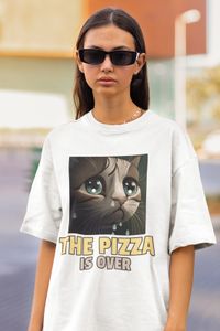 Schönes Bio Damen T-Shirt Oversize Funny Katzen Spruch The Pizza is Over Cat