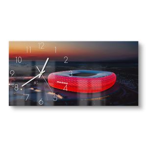 DEQORI Glasuhr 60x30 cm Zahlen 'Allianz Arena, München' Wanduhr Glas Uhr Design leise