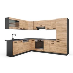 Livinity® R-Line rohová kuchyňa, 227 x 287 cm bez pracovnej dosky, dub Goldkraft/antracit