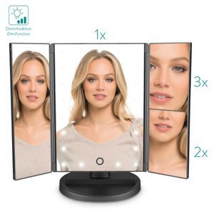 Navaris LED Kosmetikspiegel faltbarer Standspiegel - beleuchteter Schminkspiegel Make Up Spiegel 2-fach 3-fach Vergrößerungsspiegel - Matt Schwarz