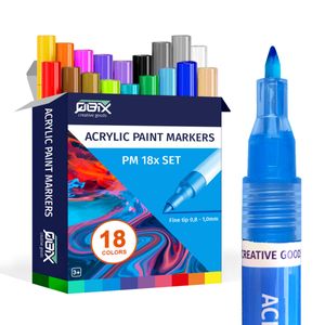 QBIX Acrylfarben-Markierungsset Feine Spitze – 18 Farben