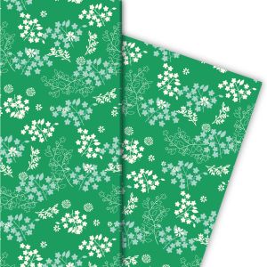 Zartes Geschenkpapier mit feinen Blüten in grün - G6272, 32 x 48cm
