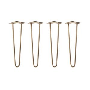 Natural Goods Berlin HAIRPIN Legs, Haarnadelbeine, Möbelfüße, Tischbeine, Antik Gold, 45 cm, 2 Streben, 4 Stück