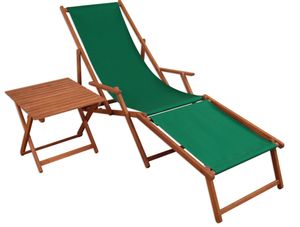 Gartenliege Sonnenliege grün Liegestuhl Fußteil Tisch Deckchair Holz Gartenmöbel 10-304 F T